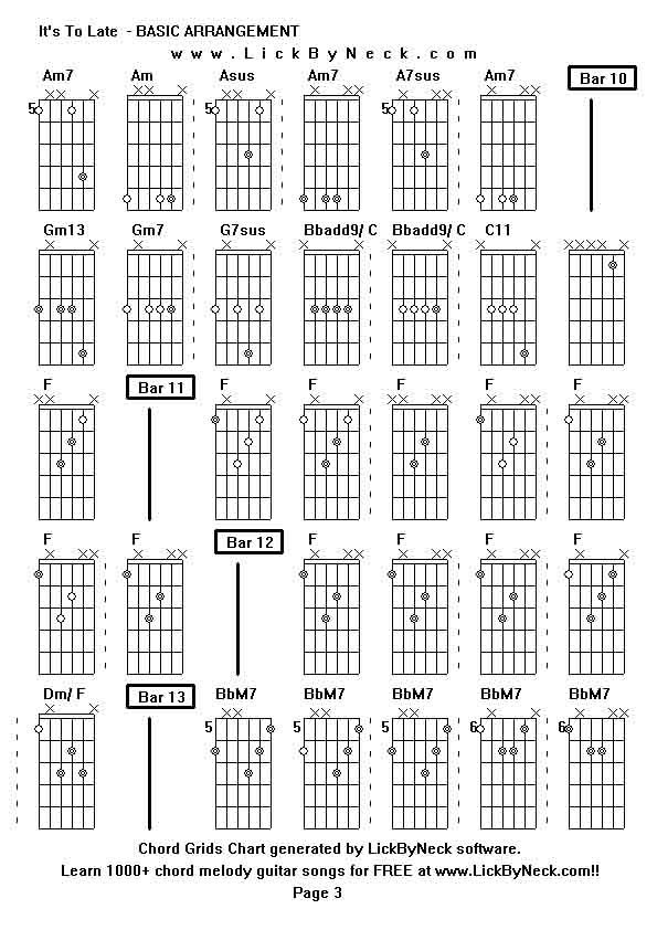 Chord Grids Chart of chord melody fingerstyle guitar song-It's To Late  - BASIC ARRANGEMENT,generated by LickByNeck software.